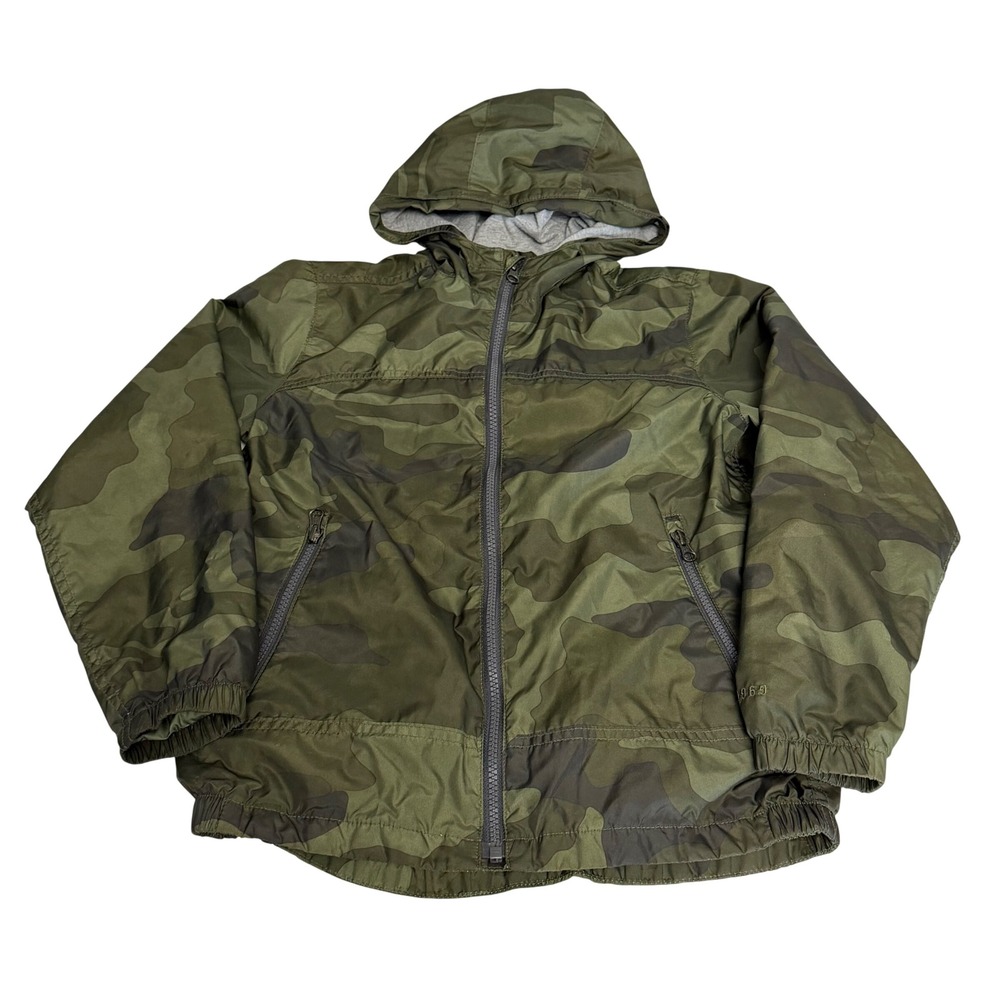 Gap Kids Boys Green Camo Hooded Windbreaker Jacket Size L 10-11 Regular